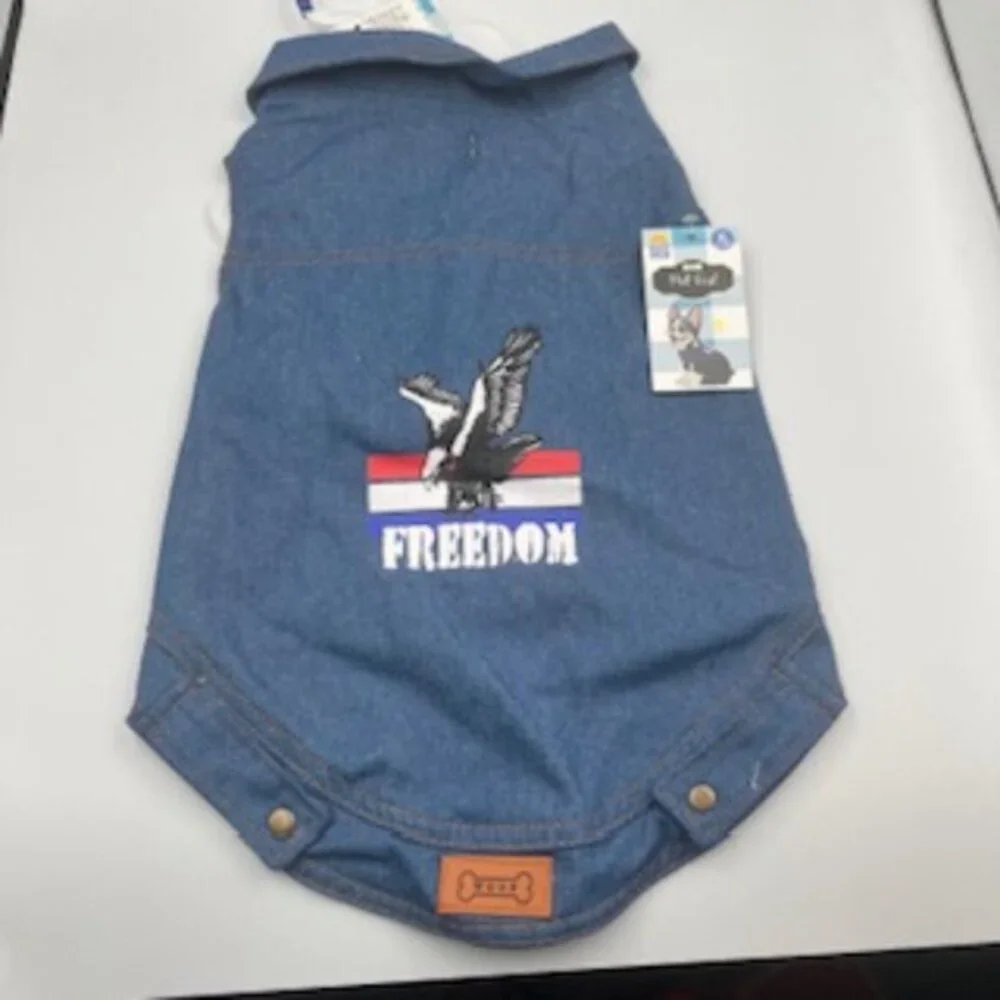 New Woof‎ Dog Pet Vest Size Large Denim Flag & Eagle NWT